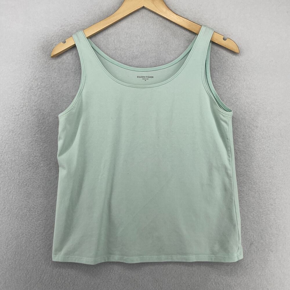 EILEEN FISHER Tank Top M Stretch Organic Cotton Jersey Scoop Neck Green USA